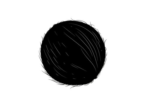 A stylized black sphere with white lines on a white background in a simple illustration style