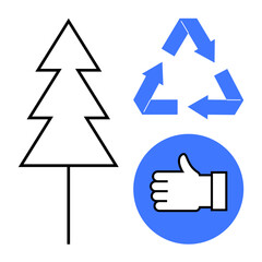 Poster - Tree outline alongside a blue recycling icon and thumbs-up signal, emphasizing sustainability, eco-friendliness, recycling, environmental consciousness, waste reduction, and green solutions. Ideal