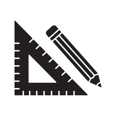 Poster - Drafting tools icon with triangle ruler and pencil for architecture drawing engineering design and precision measurement in school or geometry vector solid glyph