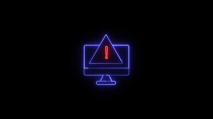 Fototapete - Illuminated computer screen displaying warning sign. Glowing computer icon. Alert, exclamation, error on display.