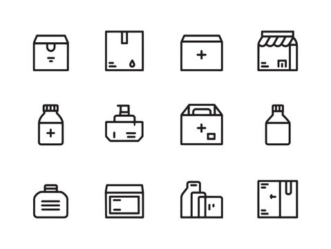 Modern product packaging box line art vector graphic