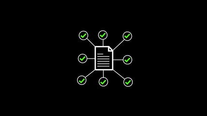 Poster - Document approval checkmark animation. Simple verified file confirmation symbol for completed process. Approved document and checkmarks indicating successful verification or validation