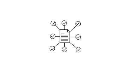 Poster - Approved documents and checkmarks representing tasks and process completion. Document approved checkmark animation. Minimal verification symbol indicating completed task and confirmed agreement.