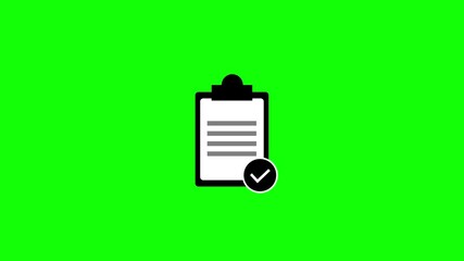 Poster - Animated clipboard icon with lines and button on green screen background. Animated clipboard checklist. Document with tick marks representing business approval and task completion.