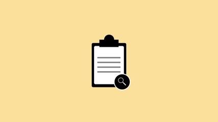 Poster - A simple animated clipboard with document on a light yellow background. Clipboard checklist animation. Minimal document with task list and check marks for business planning and management.