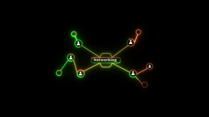 Poster - Illuminated neon network connection abstract displaying people and networking concept.Futuristic neon network animation showing digital communication, teamwork, and data sharing.Ask ChatGPT