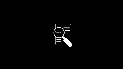Poster - Search icon animation with magnifying glass and document for research, analysis, and information discovery. Simple animation illustrating document search and investigation icon 