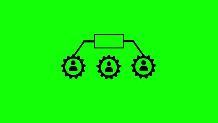 Poster - Organizational structure with gears and people icons. Organization structure animation with gears and people representing teamwork, leadership, and business workflow.