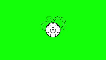 Poster - Time and gear animation illustrating efficiency, planning, and workflow in a modern business process concept. Clock gears rotating on green screen background ideal for time related concepts