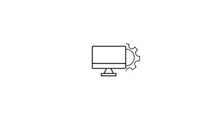 Poster - computer and gear icon representing system configuration and technical settings. Computer settings animation with gear and monitor icon representing system configuration, optimization.