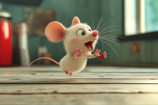  Excited Cartoon Mouse with Sparkles