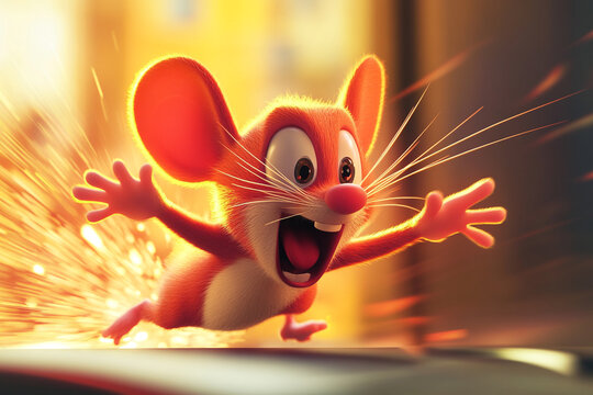  Excited Cartoon Mouse with Sparkles