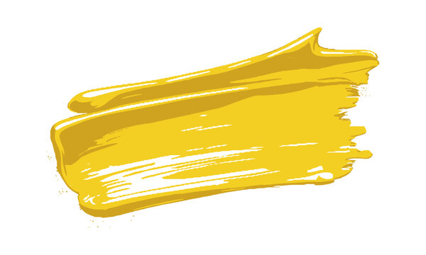 Modern vector illustration of a thick yellow paint brush stroke with visible texture, yellow brush stroke highlight marker, easily editable and scalable.