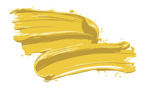 Modern vector illustration of a thick yellow paint brush stroke with visible texture, yellow brush stroke highlight marker, easily editable and scalable.
