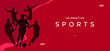 © FamGrafis - A dynamic red sports banner with silhouettes of five athletes in action—running, jumping, and playing ball games. It represents excitement, celebration, and passion for sports. National Sports Day