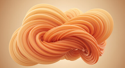 Poster - Abstract flowing organic form with smooth glossy orange and peach colored strands twisted together in a complex shape against a neutral background