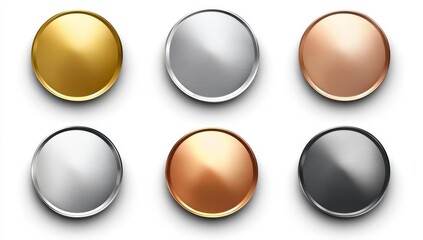Metal buttons, various colors, isolated on white,  digital graphic design
