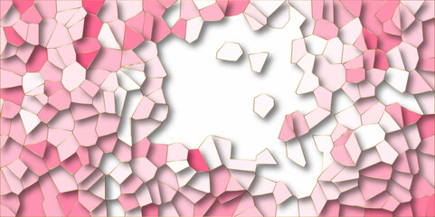 Poster - Beautiful pink and white crystallized polygon background. abstract light colorful stone tile pattern with shadow. modern wallpaper, trendy simple minimal geometric background abstract mosaic backdrop