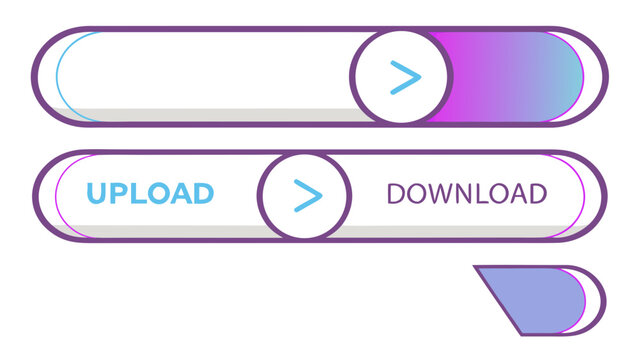Modern ui ux design elements featuring two rounded toggle switch sliders with gradient fill and text labels for upload download and a separate button element