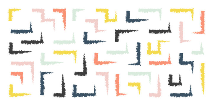 Chalk hand drawn corner elements, rectangular frames, text corners, quote frame, geometric pattern. Crayon marker lines, underlines, frames, grunge texture, doodle vector sketch illustration.