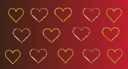 Aufkleber - Array of glittery heart outlines on a red and brown gradient background