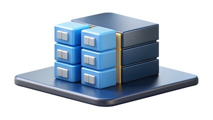 Aufkleber - Blue and Dark Blue Minimalist 3 D Render of Stacked Cubes on a Platform Representing Data Storage or Server Racks