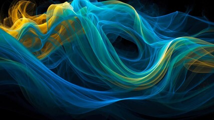 Poster - A dynamic wave-like pattern composed of numerous blue and purple small particles waving in motion