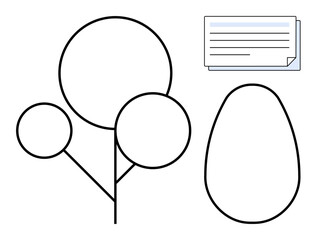 Poster - Abstract tree outline with circular elements, rounded pebble shape, and document lines. Ideal for nature, growth, eco-concepts, innovation, education minimalism creativity. Simple flat metaphor