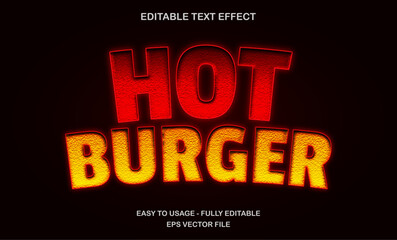 Poster - Hot burger text effect with spicy grilled style for fast food advertisement or packaging