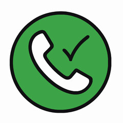 Poster - Accepted phone call green circle icon with white handset symbol and check mark
