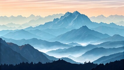 layers of blue mountains fade into the distance under a soft sky