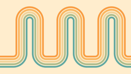 Wall Mural - abstract background of rainbow groovy wavy line design in 1970s hippie retro style. vector pattern r