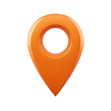 Shiny orange map pointer pin icon isolated on transparent background