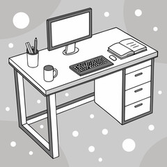 Poster - create a visual representation of a modern-looking office desk in 3d with a blurred background effec