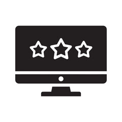 Poster - online review icon with a computer monitor showing a three star rating a symbol for customer feedbac