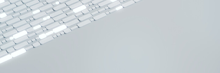 Aufkleber - Futuristic diagonal glowing white tile pattern on clean grey background with copy space for modern tech design or innovation concept template. 3D Rendering