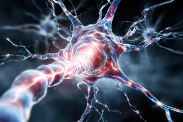 Poster - Detailed view of a neuron demonstrating electrical signals and synaptic connections