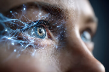 Poster - Electrifying close-up of an eye showcasing dynamic patterns of energy and light effects