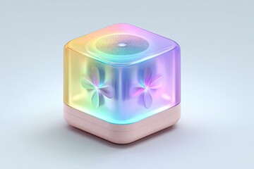 Aufkleber - Abstract cube illuminated with rainbow gradients and floral patterns, minimalistic design