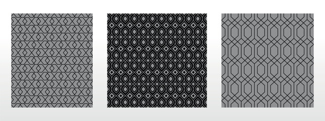 Leinwandbilder - Geometric set of seamless black and gray patterns. Simple vector graphics