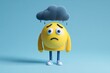 © Zabi - Sad emoji character with a dark cloud illustrating depression, sadness and negativity against a light blue background.
