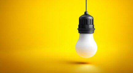Poster - Creative Light Bulb Hanging Over Bright Yellow Abstract Background with Vector Design Elements