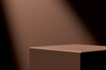 Aufkleber - Brown cube podium illuminated by a spotlight on a brown background
