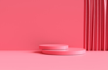Aufkleber - Two Round Pink Pedestals Creating a Stage with Curtains in the Background