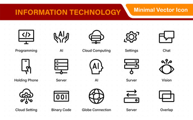 Fototapete - Information technology icons set. Set of It technology icons. Industry concept factory of the future. Technology progress. Big UI icon set in a flat design. Thin outline icons