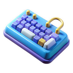 Poster - Stylized 3d render of a compact keyboard with purple and blue keys isolated on transparent background