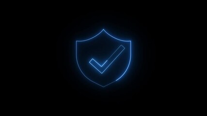 Poster - Glowing blue neon check mark or success symbol  icon