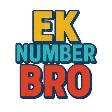 Hinglish Expression: Dynamic 'EK NUMBER BRO' text in bold, distressed typography with vibrant colors, ideal for a transparent background. Isolated graphic element with an alpha channel.