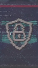 Poster - Security chain and padlock icons over screen with data processing against male hacker using computer