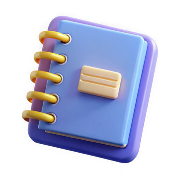 Cute 3d spiral notebook with yellow binding and cream clasp isolated on transparent background